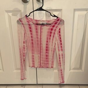 Princess Polly Pink Tie-Dye Long Sleeve Mesh Top with Lettuce Hem